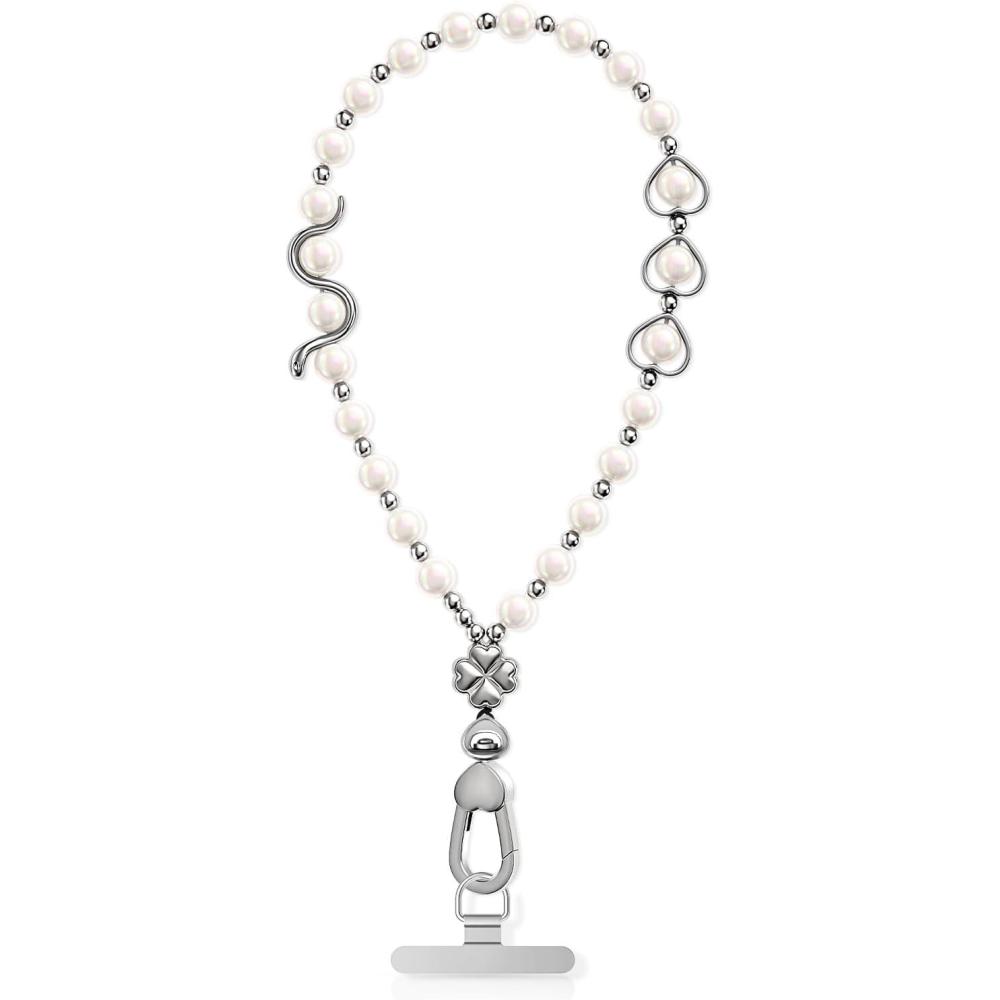 imageDetachable Anti Theft Strap  HandsFree iPhone Wrist Strap for Women  Phone Chain WristletPearl White