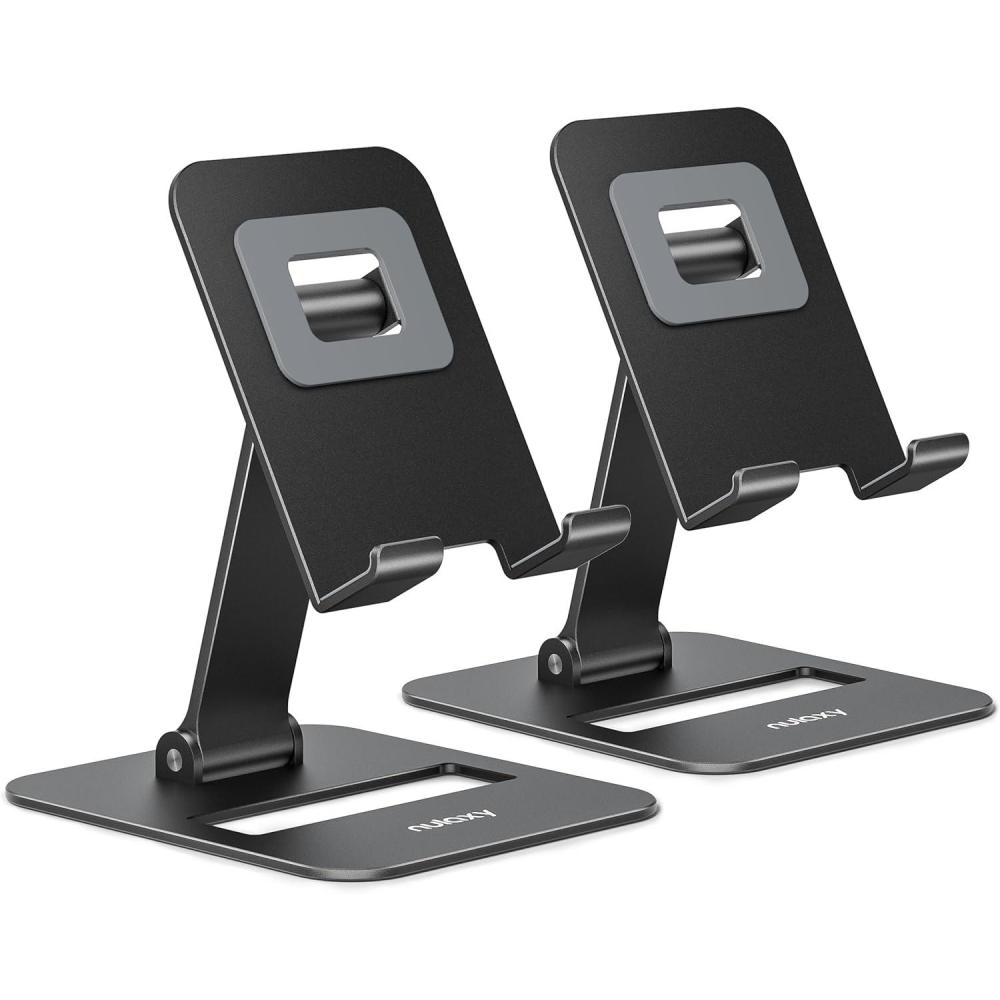 imageNulaxy 2 Pack Dual Folding Cell Phone Stand Fully Adjustable Phone Holder for Desk Compatible with Phone 16 15 14 13 12 11 Nintendo Switch All Phones Black ampamp SilverBlack