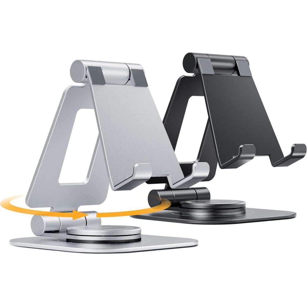 imageNulaxy 2Pack 360 Rotating Phone Stand Fully Adjustable Foldable Phone Holder Aluminum Desktop Cradle with AntiSlip Base Office Accessories Dock for All Phones with Thick Case BlackBlack  Silver