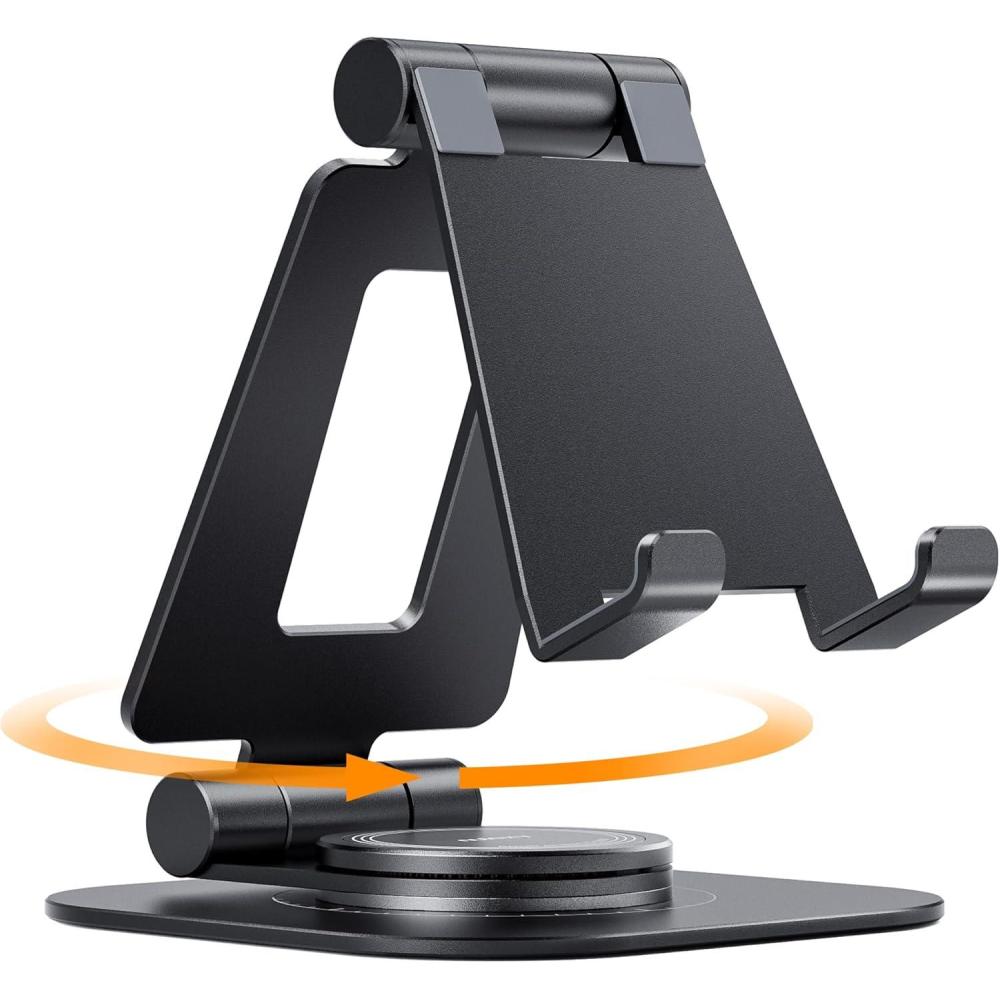 imageNulaxy 360 Rotating Cell Phone Stand Fully Adjustable Foldable Desktop Phone Holder Cradle Dock Thick Case Friendly Compatible with All Phones Nintendo Switch BlackABlack