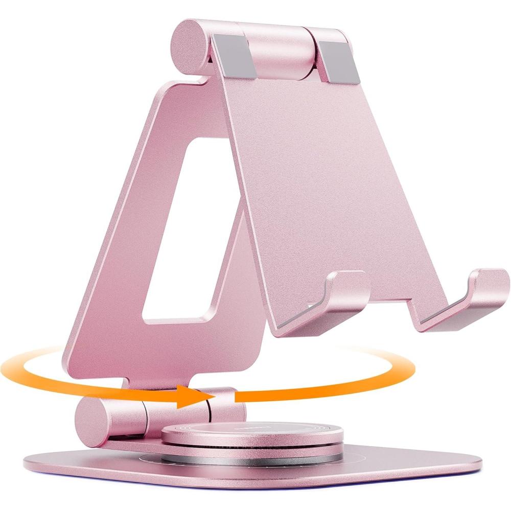 imageNulaxy 360 Rotating Cell Phone Stand Fully Adjustable Foldable Desktop Phone Holder Cradle Dock Thick Case Friendly Compatible with All Phones Nintendo Switch BlackBRose Gold