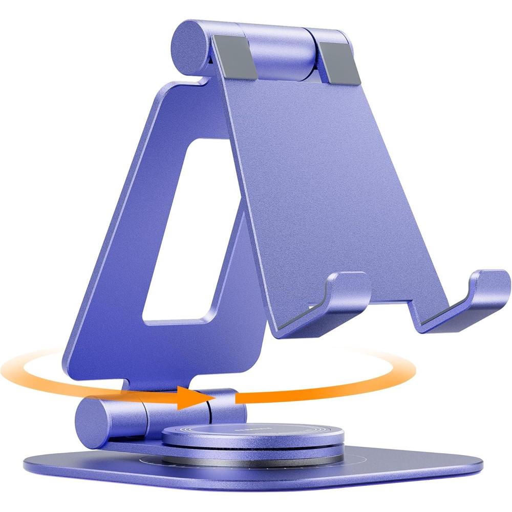 imageNulaxy 360 Rotating Cell Phone Stand Fully Adjustable Foldable Desktop Phone Holder Cradle Dock Thick Case Friendly Compatible with All Phones Nintendo Switch BlackPurple