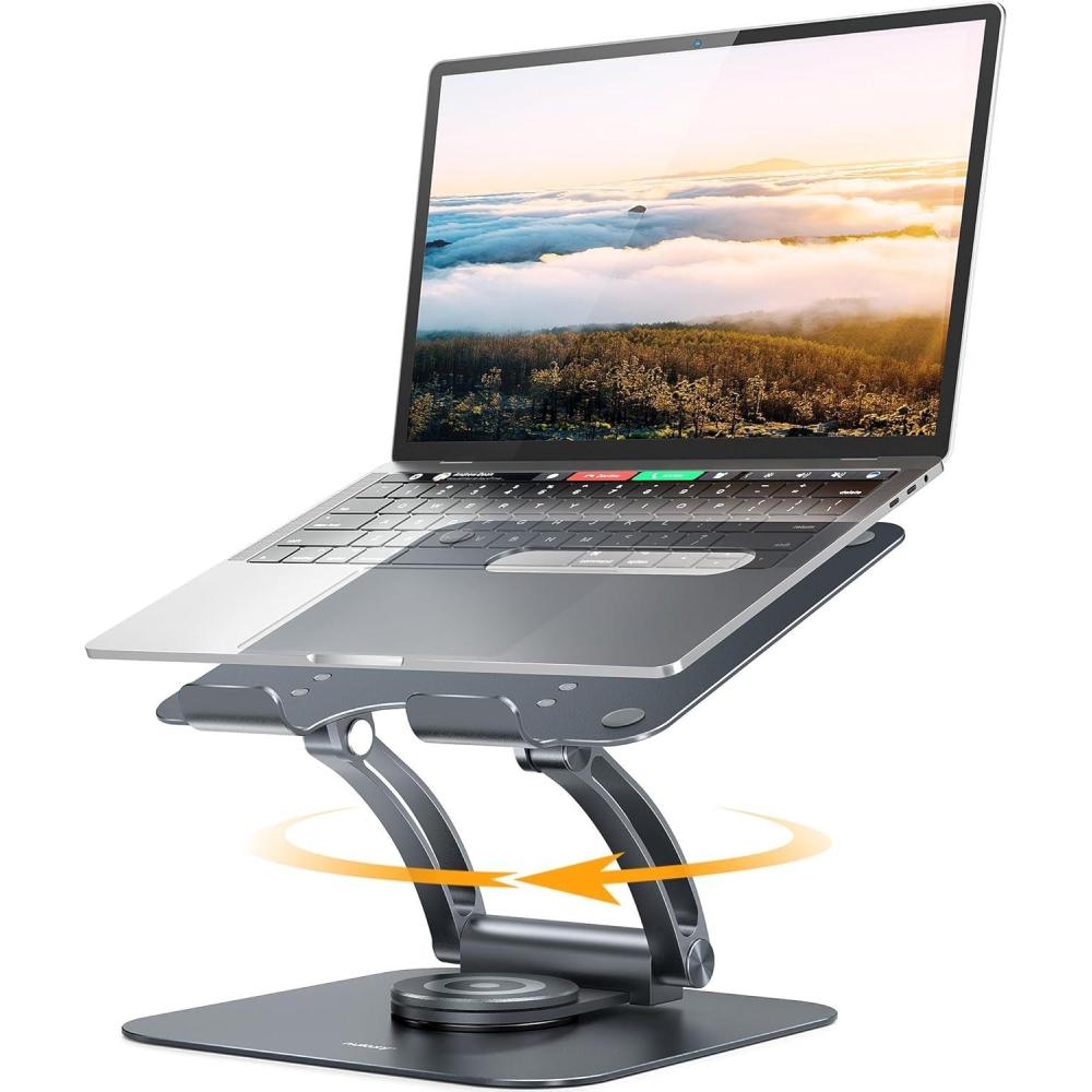 imageNulaxy 360 Rotating Laptop Stand for Desk Ergonomic Notebook Riser with Adjustable Swivel Base Foldable Computer Holder Portable Office Accessories Compatible with All 1017quot LaptopsGray