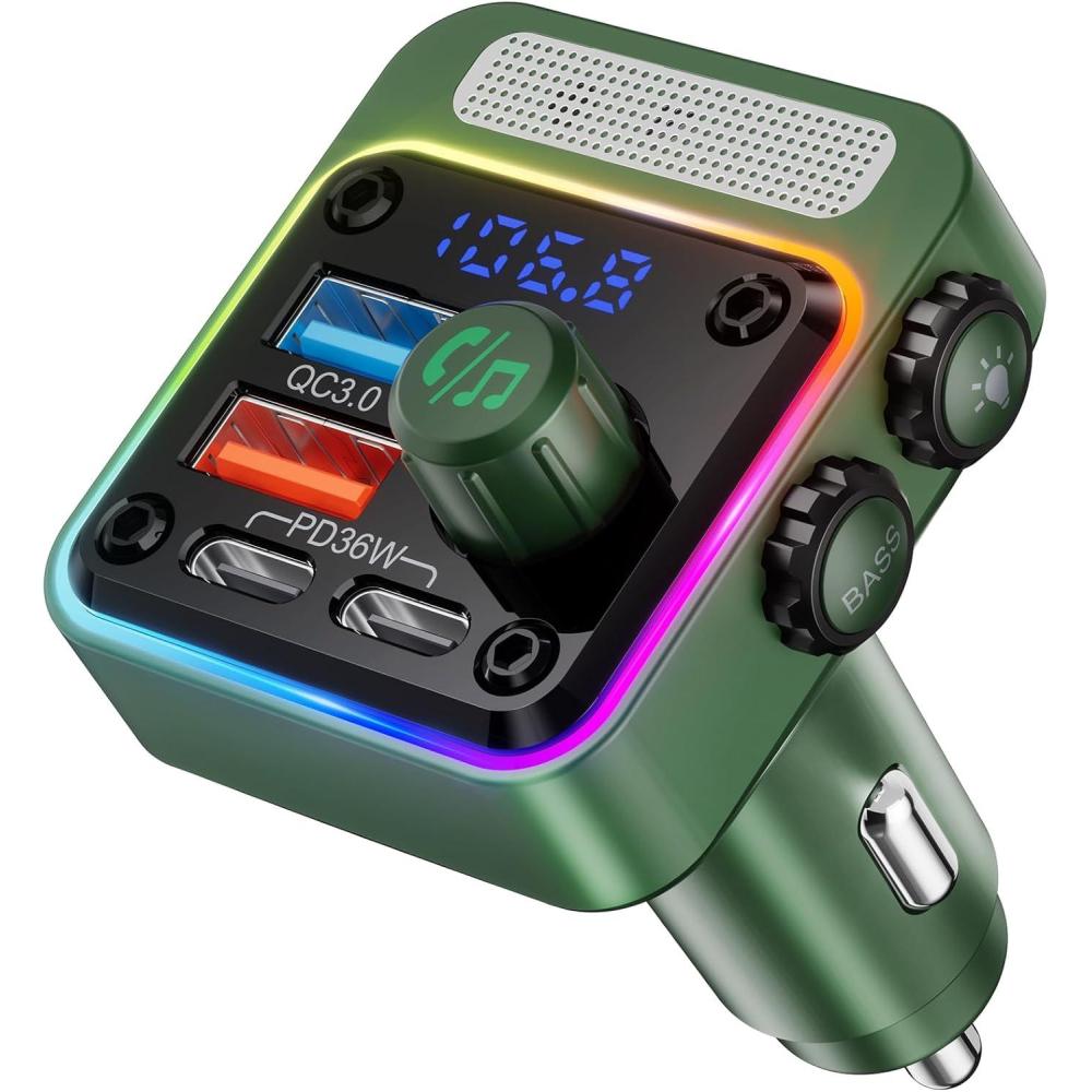 imageNulaxy 54W Bluetooth 53 Car Adapter Charger 4Port Fast Charging PD36W ampamp QC30 18W Wireless Radio FM Transmitter with Deep Bass Player 5 Colors LED Backlit HandsFree Calling Support USB DriveGreen