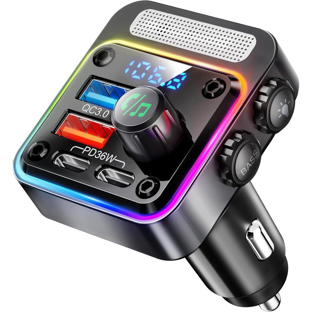 imageNulaxy 54W Bluetooth 53 Car Adapter Charger 4Port Fast Charging PD36W ampamp QC30 18W Wireless Radio FM Transmitter with Deep Bass Player 5 Colors LED Backlit HandsFree Calling Support USB DriveABlack