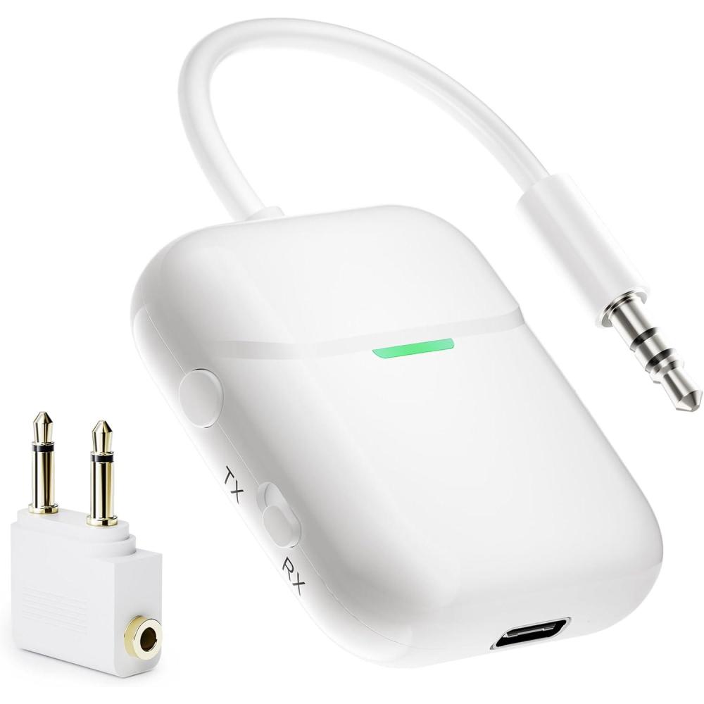 imageNulaxy Air inFlight Bluetooth Wireless Audio Transmitter Receiver for up to 2 AirPods ampamp Wireless Headphones Bluetooth Adapter for All 35mm Jacks on Airplanes Gym Equipment TVs ampamp Gaming ConsolesAWhite