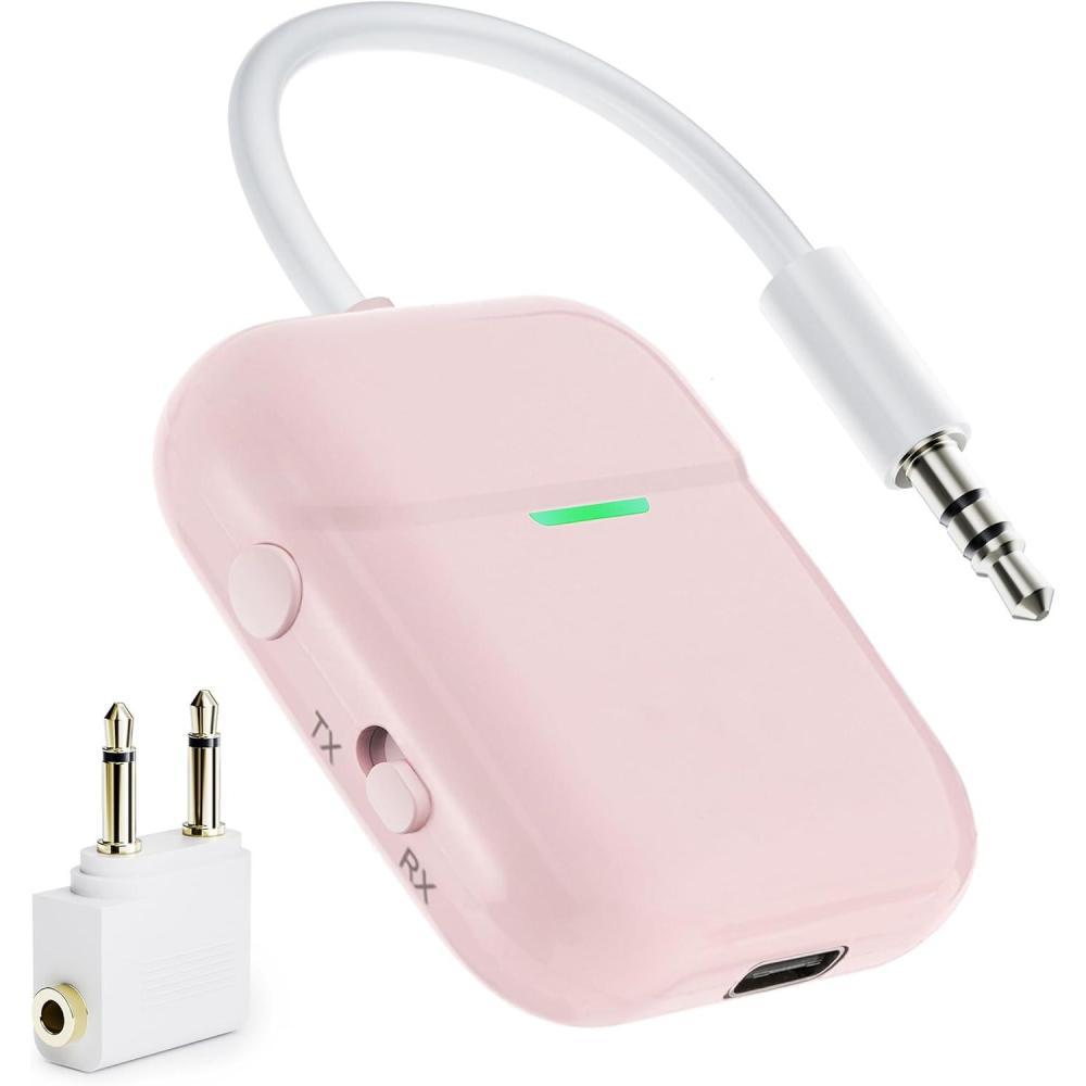 imageNulaxy Air inFlight Bluetooth Wireless Audio Transmitter Receiver for up to 2 AirPods ampamp Wireless Headphones Bluetooth Adapter for All 35mm Jacks on Airplanes Gym Equipment TVs ampamp Gaming ConsolesCPink