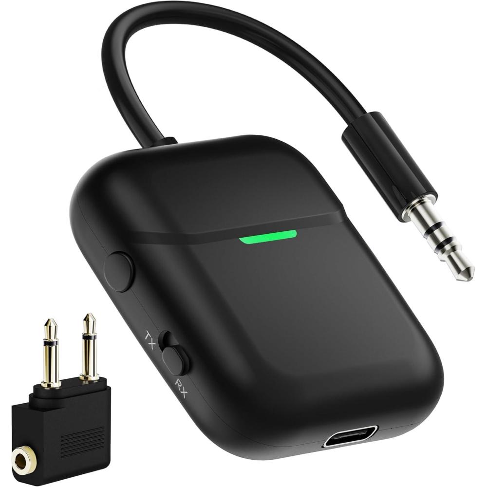 imageNulaxy Air inFlight Bluetooth Wireless Audio Transmitter Receiver for up to 2 AirPods ampamp Wireless Headphones Bluetooth Adapter for All 35mm Jacks on Airplanes Gym Equipment TVs ampamp Gaming ConsolesBBlack
