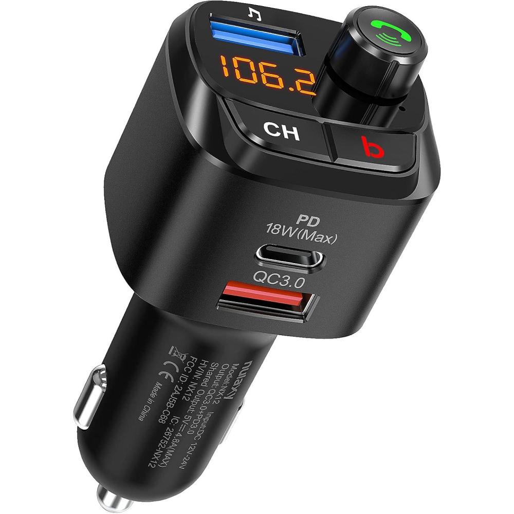 imageNulaxy Bluetooth 50 FM Transmitter for Car QC30 ampamp USBC PD 18W Wireless Bluetooth Radio Adapter Music Player Car Kit with Bass Booster HandsFree CallsNX12