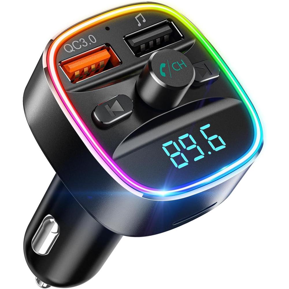 imageNulaxy Bluetooth FM Transmitter Bluetooth Car Adapter with Dual USB Charger Wireless Radio Car Kit MP3 Player Support TF Card ampamp USB Disk HandsFree Calling 7 Colors Led Backlit Light BlackABlack