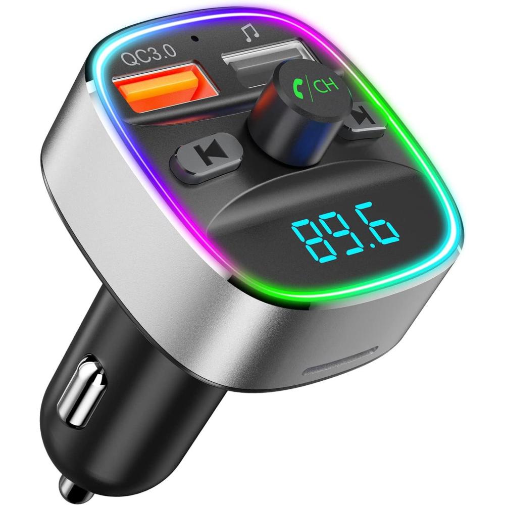imageNulaxy Bluetooth FM Transmitter Bluetooth Car Adapter with Dual USB Charger Wireless Radio Car Kit MP3 Player Support TF Card ampamp USB Disk HandsFree Calling 7 Colors Led Backlit Light BlackSilver