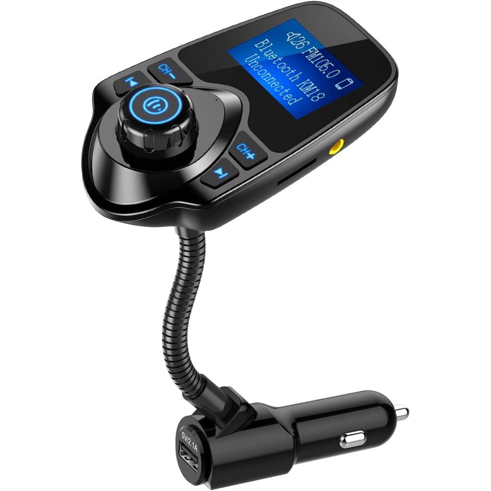 imageNulaxy Car Bluetooth FM Transmitter 2024 Upgraded 144quot Display Flexible Gooseneck Handsfree Call Wireless Music Stereo Audio Player Radio Adapter Car Kit USB Phone Charger TF SD Card AUXKM18Black