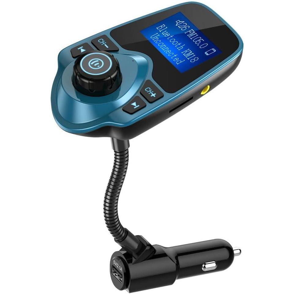 imageNulaxy Car Bluetooth FM Transmitter 2024 Upgraded 144quot Display Flexible Gooseneck Handsfree Call Wireless Music Stereo Audio Player Radio Adapter Car Kit USB Phone Charger TF SD Card AUXKM18Blue