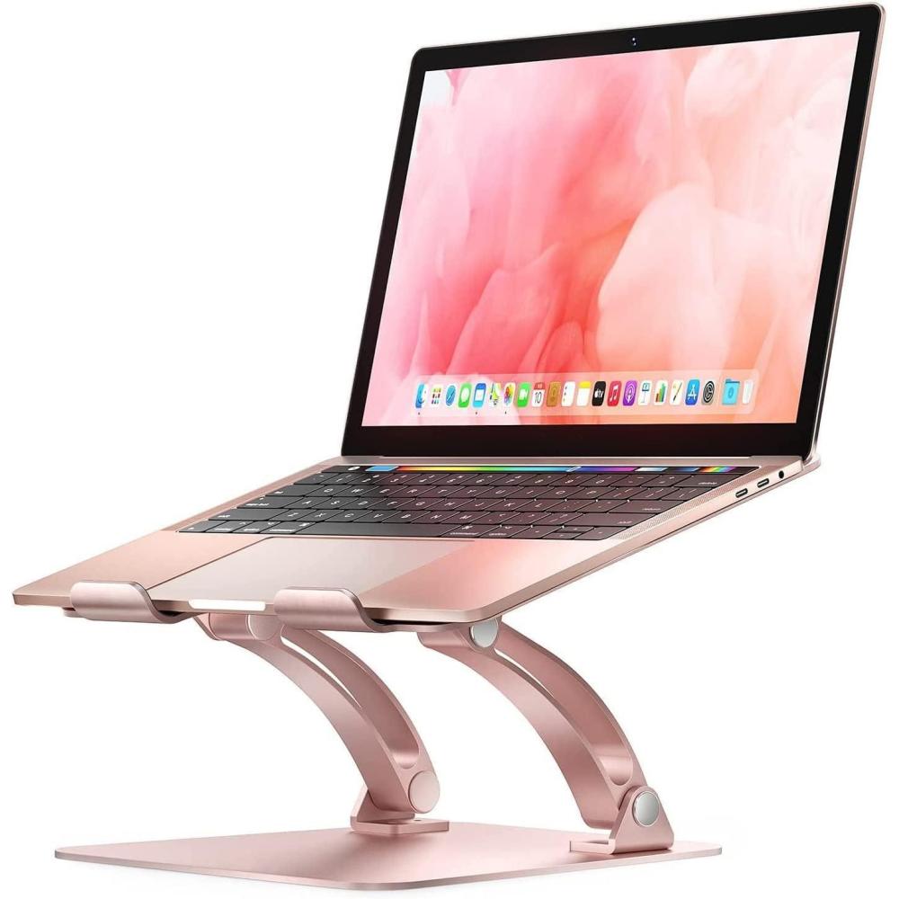 imageNulaxy Fully Adjustable Laptop Stand for Desk Dual Foldable Aluminum Computer Riser with HeatVent Ergonomic Notebook Holder Portable Office Accessories Compatible with All 1017quot Laptops SilverPink