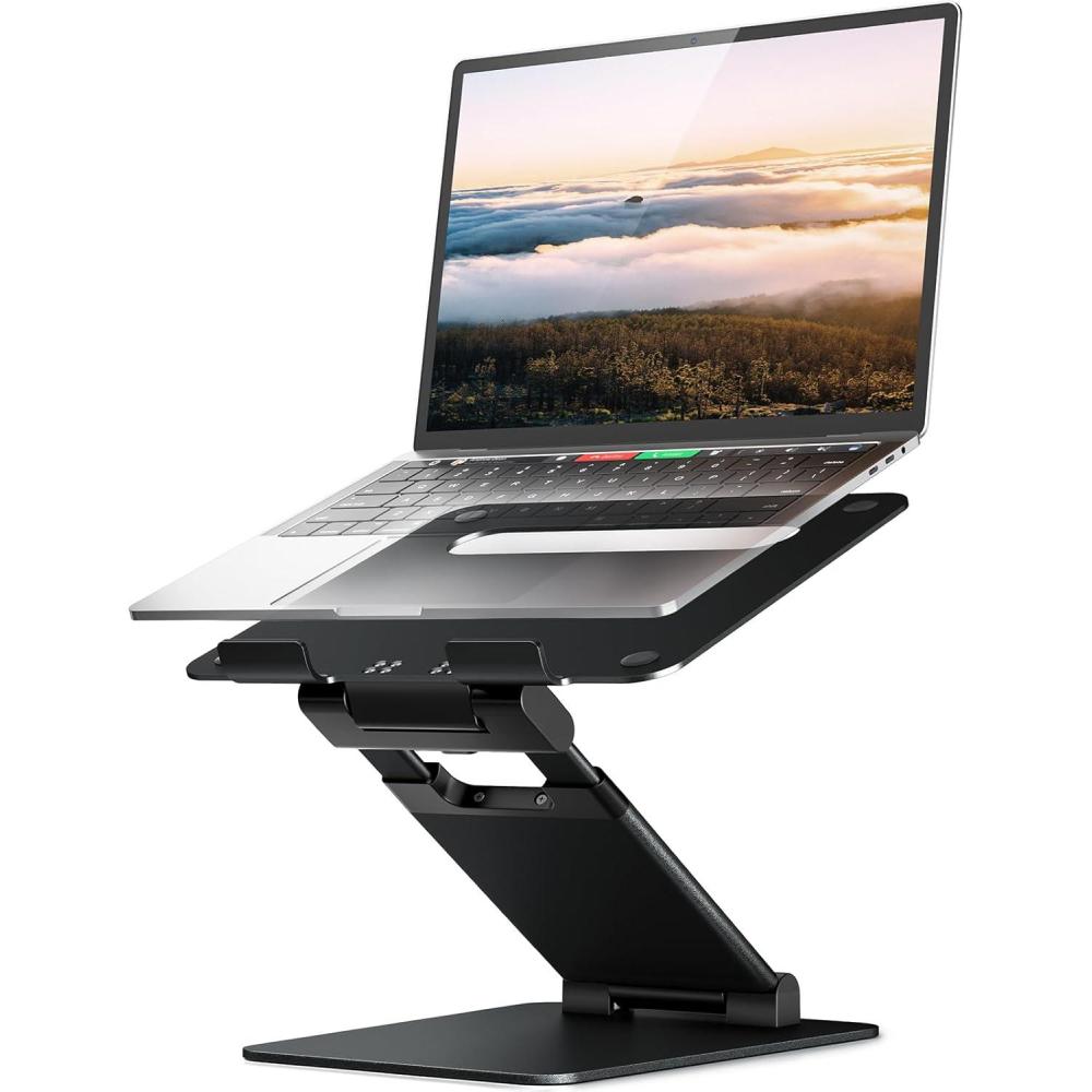 imageNulaxy Height Adjustable Laptop Stand for Desk Dual Foldable Aluminum Computer Riser Pull Out Design Ergonomic Sit to Notebook Holder Convertor Compatible with All 1017quot Laptops Tablets GrayBBlack