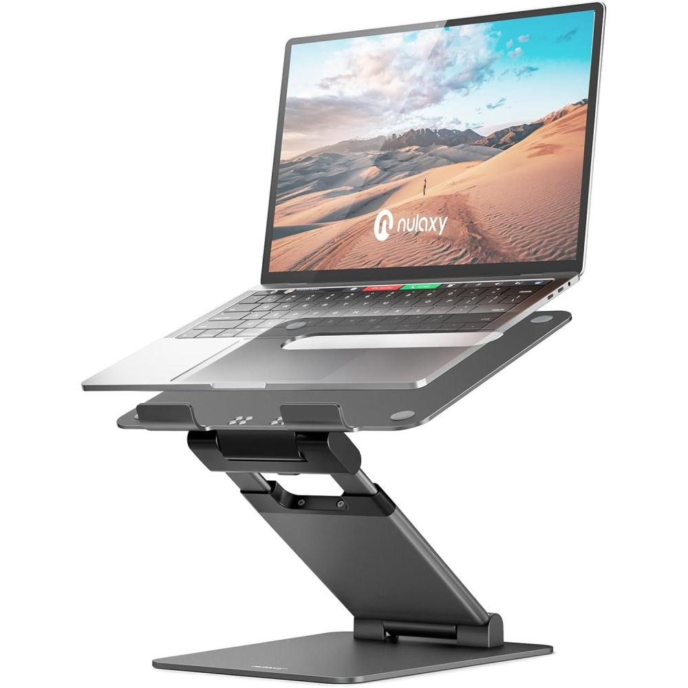imageNulaxy Height Adjustable Laptop Stand for Desk Dual Foldable Aluminum Computer Riser Pull Out Design Ergonomic Sit to Notebook Holder Convertor Compatible with All 1017quot Laptops Tablets GrayAGray