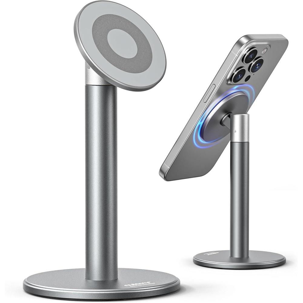 imageNulaxy Magnetic Full Aluminum Cell Phone Stand for MagSafe with Metal Ring 360 Rotating Phone Stand for Desk Office Desk Accessories Adjustable Phone Holder Compatible with All Phones GrayAGray