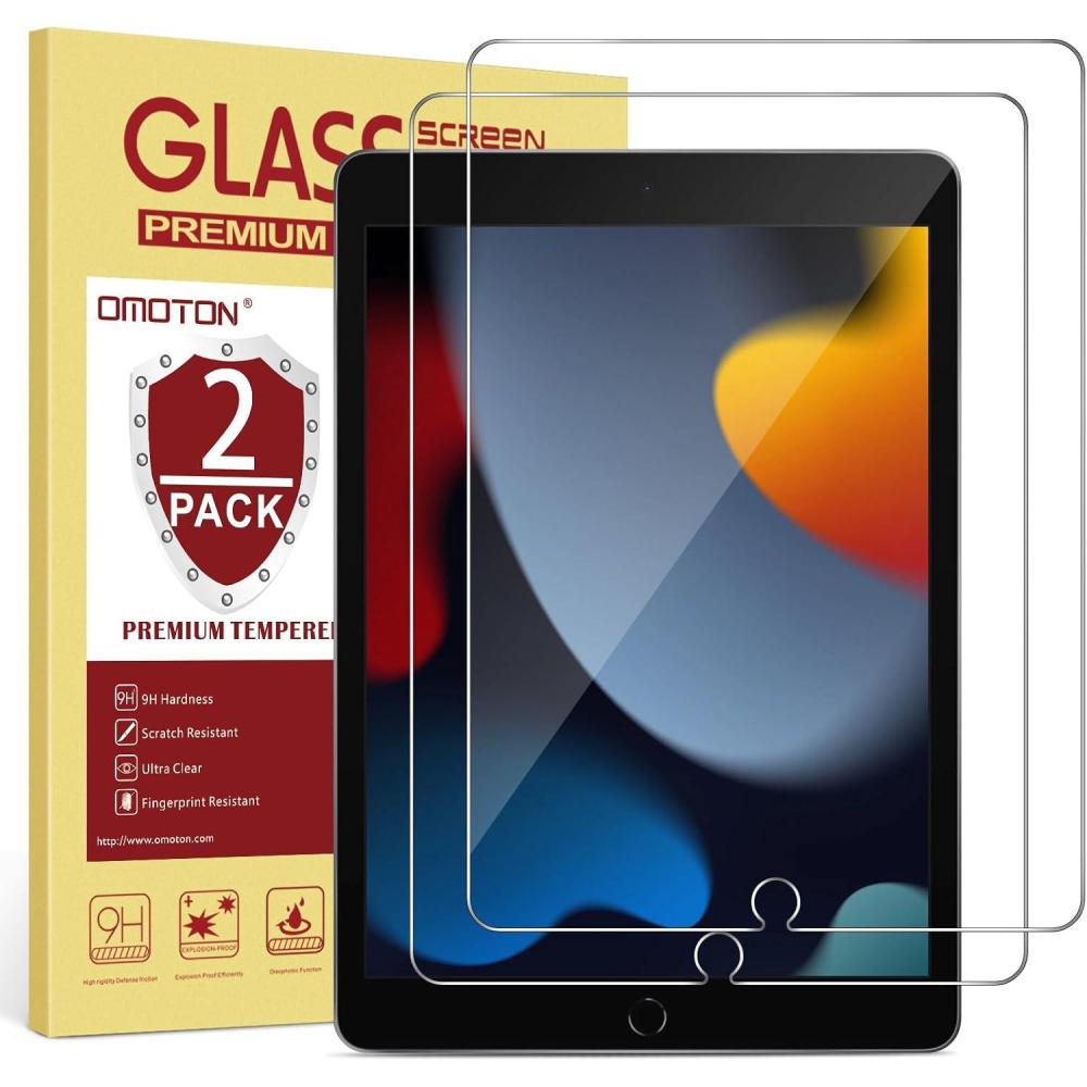 imageOMOTON 2 Pack Screen Protector Compatible with iPad 9th 8th 7th Generation 102 Inch iPad 987 2021ampamp2020ampamp2019 Tempered GlassApple Pencil CompatibleiPad 102