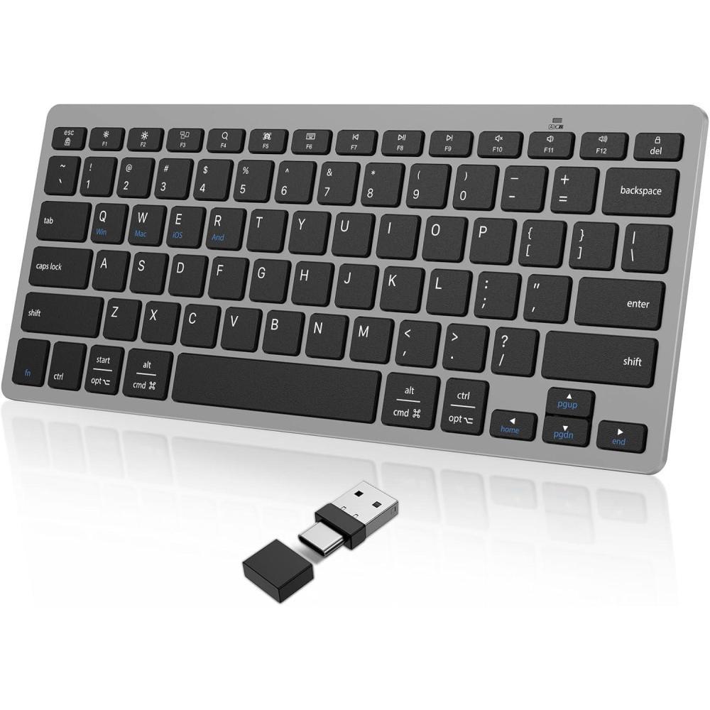 imageOMOTON 24G Wireless Keyboard for Win 7810 with USB ampamp Type C Ultra Slim and Compact Quiet Compatible with Laptop Tablet Desktop and PC GreyGrey