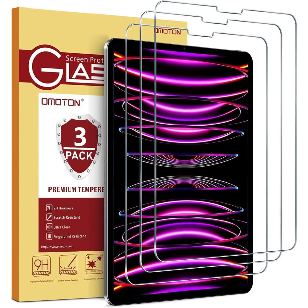 imageOMOTON 3 Pack Screen Protector Compatible with iPad Air 5th Generation 2022iPad Air 4th GenerationiPad Pro 11 Inch 202120202018 Tablet  Tempered Glass Compatible with iPad Air 54 109 InchPro 114 3 2 1Air 5 4 109