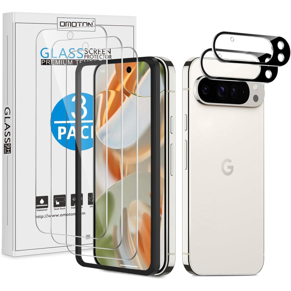 imageOMOTON 32 Pack for Google Pixel 10 Pro XL Screen Protector 68 Inch 2025 3 Tempered Glass Film and 2 Camera Lens Protector Bubblefree Easy Installation Not for Pixel 10 Pro 10Pixel 9 pro63 inch