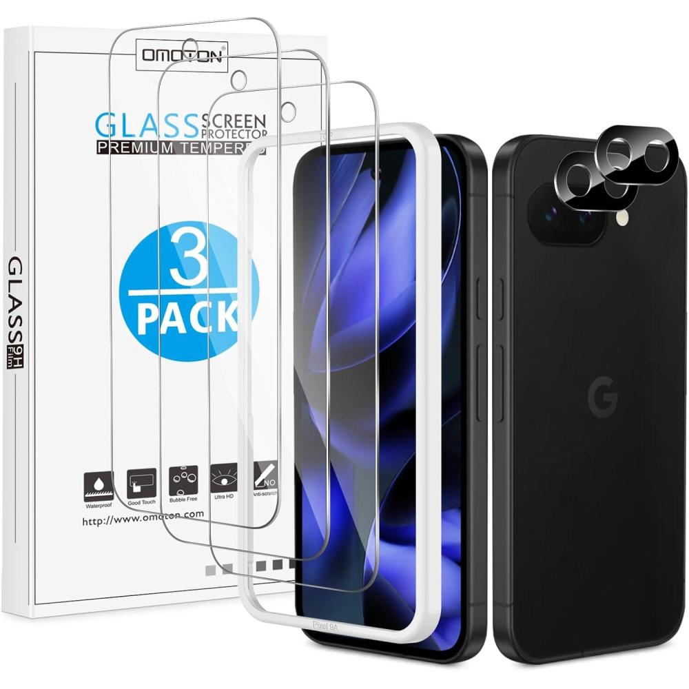 imageOMOTON 32 Pack for Google Pixel 10 Pro XL Screen Protector 68 Inch 2025 3 Tempered Glass Film and 2 Camera Lens Protector Bubblefree Easy Installation Not for Pixel 10 Pro 10Pixel 9a63 inch