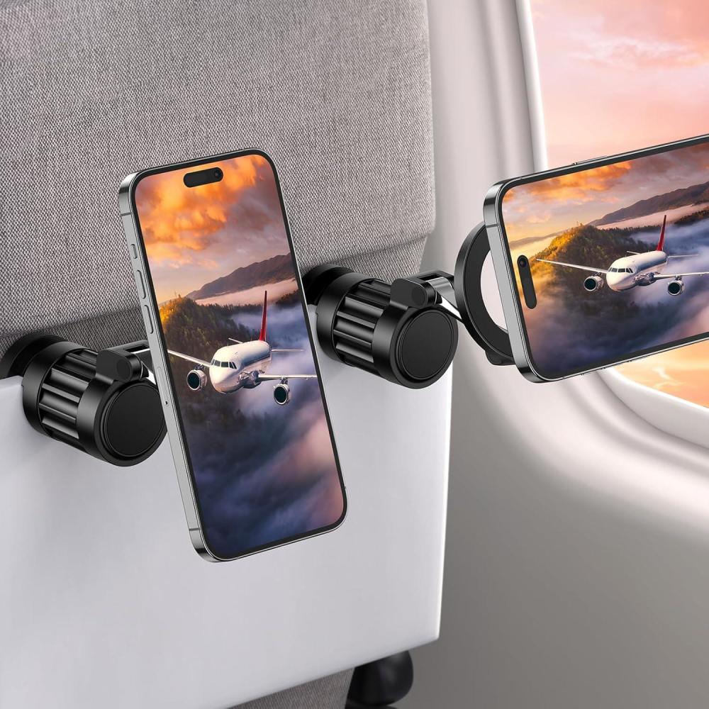 imageOMOTON 360Rotating Magnetic Airplane Phone Holder Mount for Magsafe Airplane Travel Essentials Accessories Adjustable Foldable Universal Handsfree Phone Stand for iPhone 17 16 15 Pro Max Air2Pack