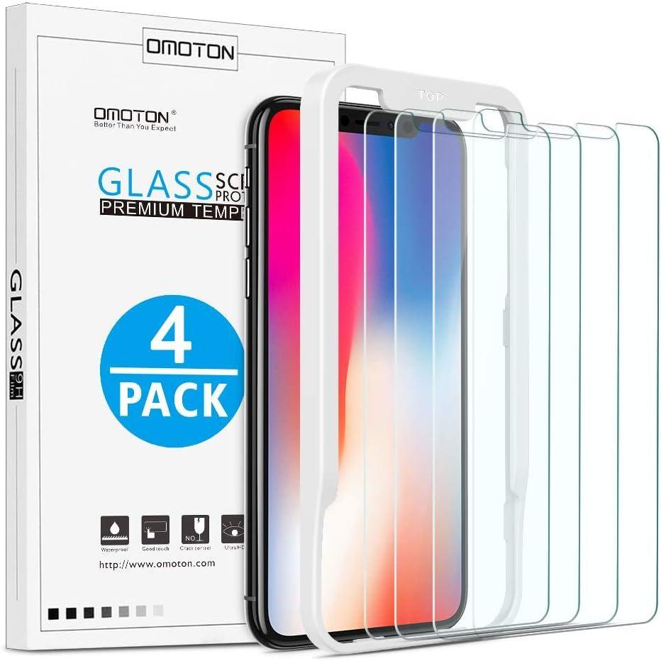 imageOMOTON 4Pack Screen Protector for iPhone Xs ampamp iPhone X 58 inch  Tempered GlassGuide FrameEasy Installation