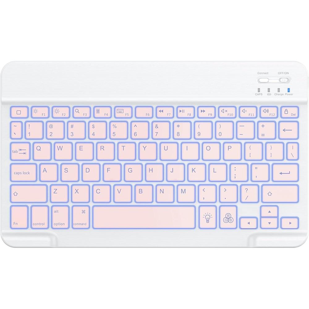 imageOMOTON Bluetooth Keyboard Backlight Wireless Rechargeable Keyboard for iPad iPad Pro iPad mini iPad Air with Illuminated LED WhiteWhite Pink