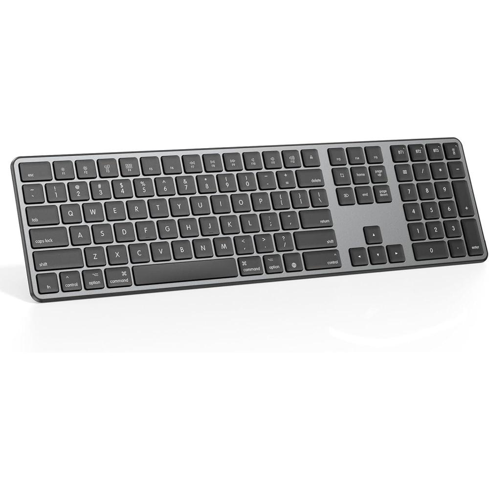 imageOMOTON Bluetooth Keyboard Compatible with Mac with Numeric Keypad Rechargeable Wireless Keyboard Compatible with MacBook ProAir iMac Mac miniPro Laptop and PC SilverBlackGrey