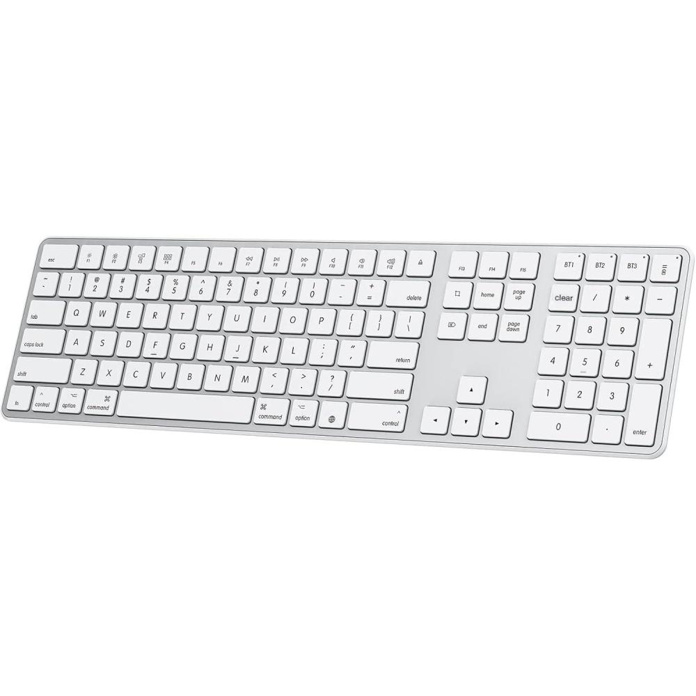 imageOMOTON Bluetooth Keyboard Compatible with Mac with Numeric Keypad Rechargeable Wireless Keyboard Compatible with MacBook ProAir iMac Mac miniPro Laptop and PC SilverSilver