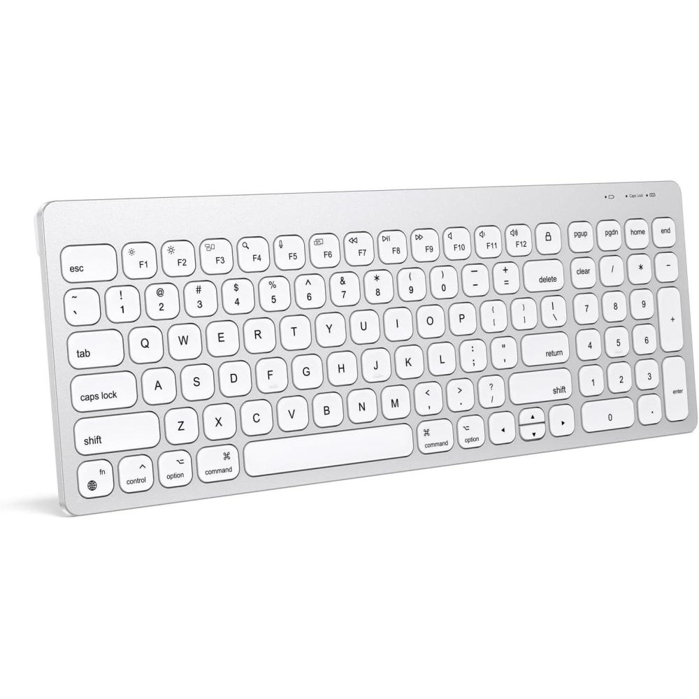 imageOMOTON Bluetooth Keyboard for Mac Wireless Keyboard with Numeric Keypad for MacBook ProAir iMac Mac miniPro Laptop Silver White