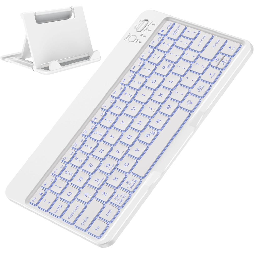 imageOMOTON Bluetooth Keyboard for TabletAndroidWindowsiOS with 7 Colors Backlight Rechargeable Wireless Keyboard Compatible with Galaxy Tab A9A9 PlusS9S9 PlusS9 FE WhiteWhite