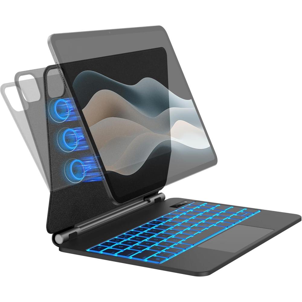 imageOMOTON Bluetooth Magnetic Keyboard Case for iPad Pro 11 inch M4 2024 with MagneticStand MultiTouch Trackpad 7 Colors Backlight Wireless Keyboard for iPad Pro 11 inch 5th Gen BlackBlack Magnetic CaseUS Layout