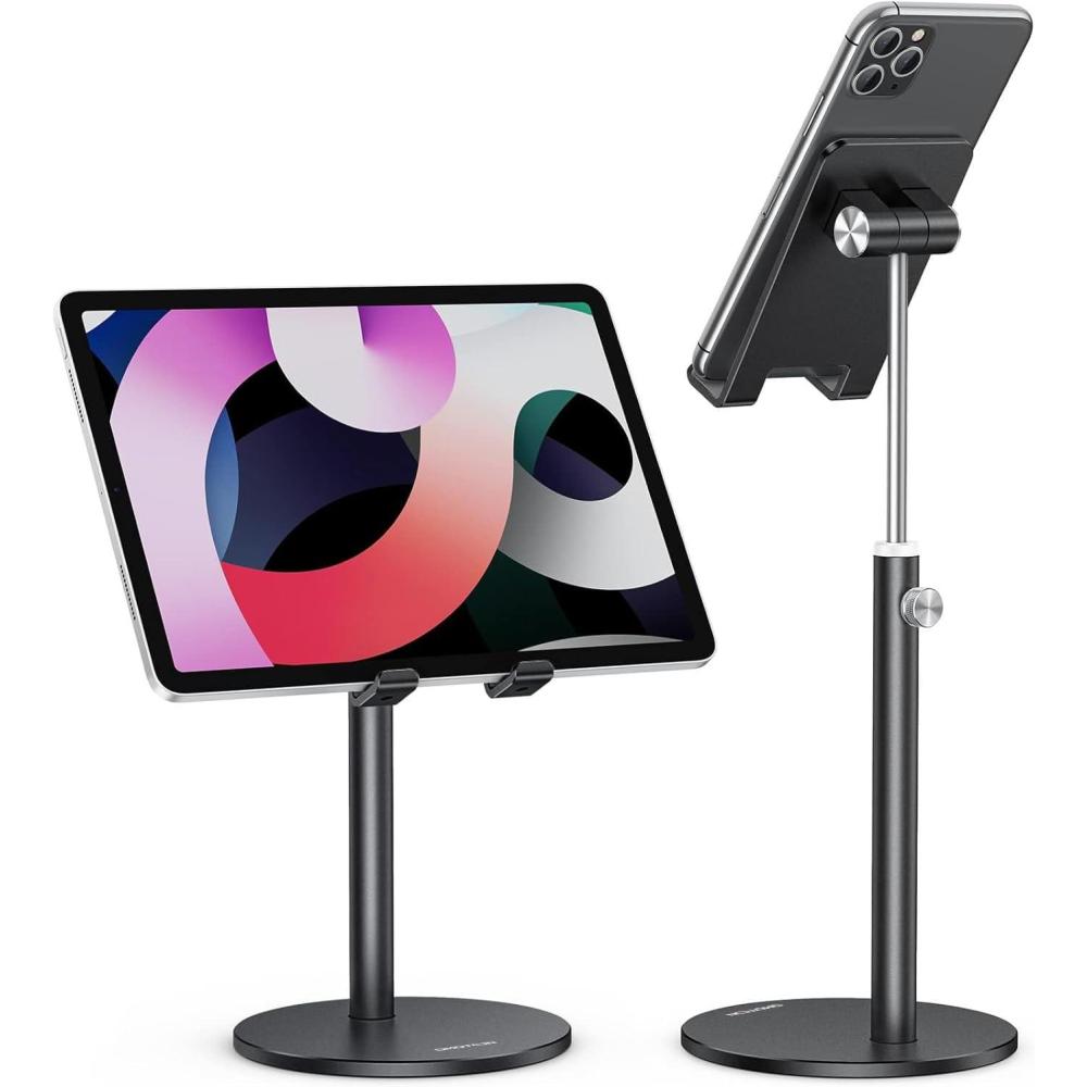 imageOMOTON Cell Phone Stand Angle Height Adjustable Phone Stand Aluminum Desktop Phone Holder Dock Stand for Desk Compatible with iPhone 17 Pro Max All Smartphones and Tablets411GoldBlack