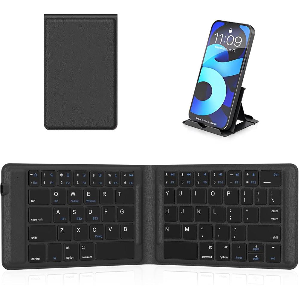 imageOMOTON Foldable Bluetooth Keyboard Wireless Folding MultiDevice and Rechargeable Portable Keyboard Compatible with iPhone iPad Android Windows Laptop Desktop Tablet and PC Black