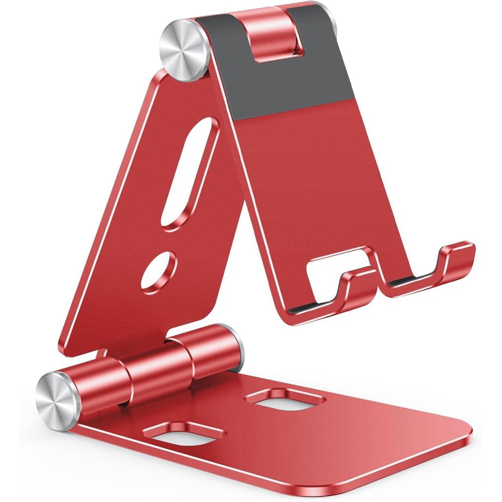 imageOMOTON Foldable Cell Phone Stand C4 Portable Aluminum Phone Holder Adjustable Phone Dock Cradle Compatible with iPhone 171615 Pro Max Air Samsung Galaxy Small Tablets All Smart Phones Silverred