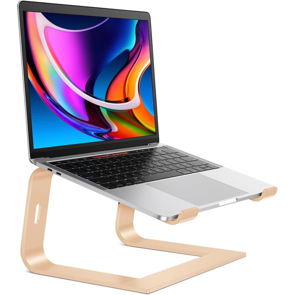 imageOMOTON Laptop Stand Detachable Laptop Mount Aluminum Laptop Holder Stand for Desk Compatible with MacBook AirPro Dell HP Lenovo and All Laptops 1116 inch SilverGold