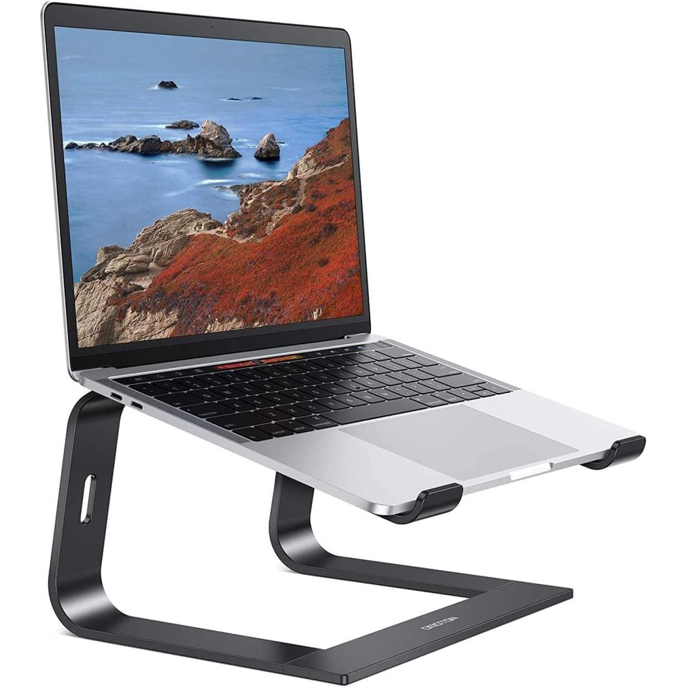imageOMOTON Laptop Stand Detachable Laptop Mount Aluminum Laptop Holder Stand for Desk Compatible with MacBook AirPro Dell HP Lenovo and All Laptops 1116 inch SilverBlack