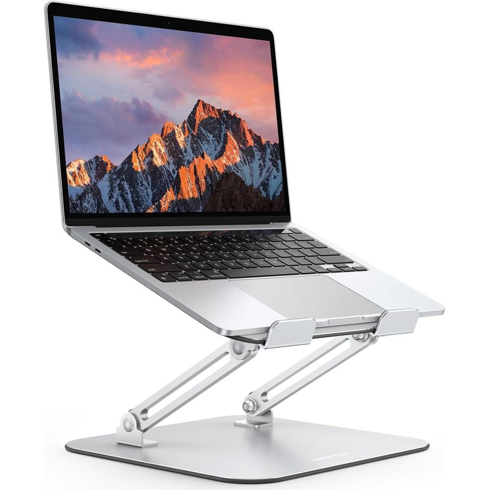 imageOMOTON Laptop Stand for Desk Ergonomic Metal Adjustable Laptop Stand Laptop Holder Riser with Cooling Function Computer Stand Compatible with MacBook and All Laptops 10172 inch Silver