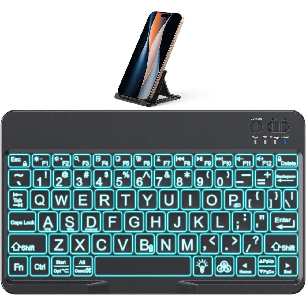 imageOMOTON Large Print Bluetooth Keyboard for iPad iPhone Windows Tablets  7  Color Backlit with Enlarged Keycaps Rechargeable Wireless Keyboard for iPad 10th987 iPad Pro Air Mini etcLargeprints KeycapsBlackUS