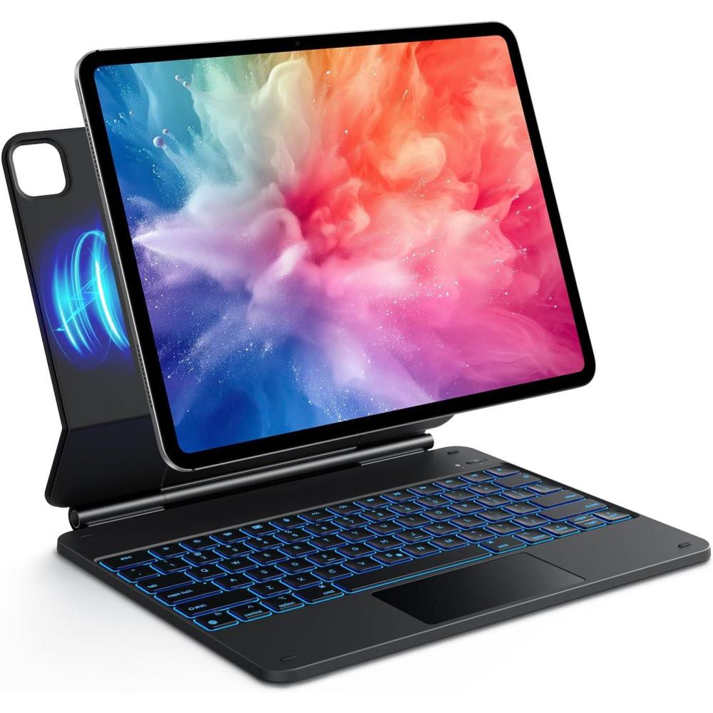 imageOMOTON Magnetic Keyboard Case for iPad Pro 13 inch M4 2024 A2925A2926A3007 only with Pencil Holder Multi Touch Trackpad Magnetic Stand 7 Colors Backlight Wireless Bluetooth Keyboard BlackBlack Magnetic CaseUS Layout