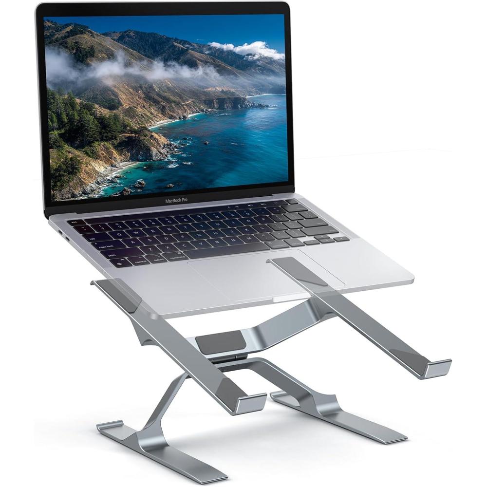 imageOMOTON More Stable Laptop Stand Aluminum Adjustable Laptop Holder Stand for Desk Ergonomic Detachable Notebook Riser Suitable for All Laptops 1116 inch