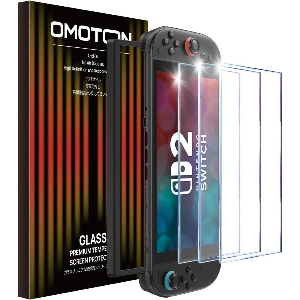 imageOMOTON Screen Protector for Nintendo Switch 2 Model 2025 with Alignment Frame AntiScratch 9H Hardness 3 Pack