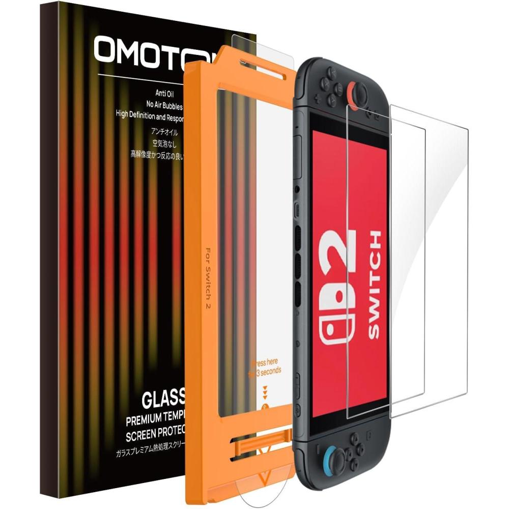 imageOMOTON Screen Protector for Nintendo Switch 2 Model 2025 with AutoAlignment Frame AntiScratch 9H Hardness 2 Pack