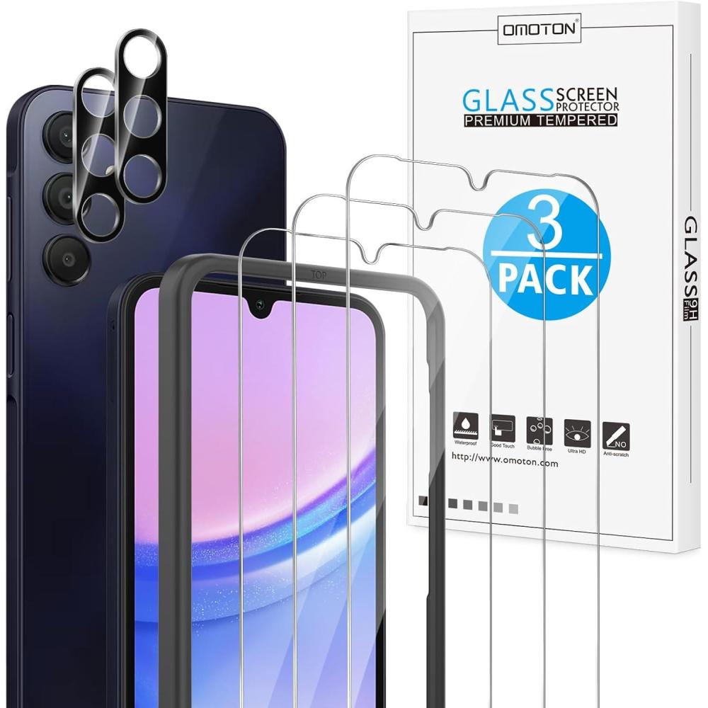 imageOMOTON Screen Protector for Samsung Galaxy A15 5G4G 32 Pack for A15 screen protector ampamp Camera Lens Protector Case FriendlyTempered GlassAlignment Frame65 Inch 2024 Released