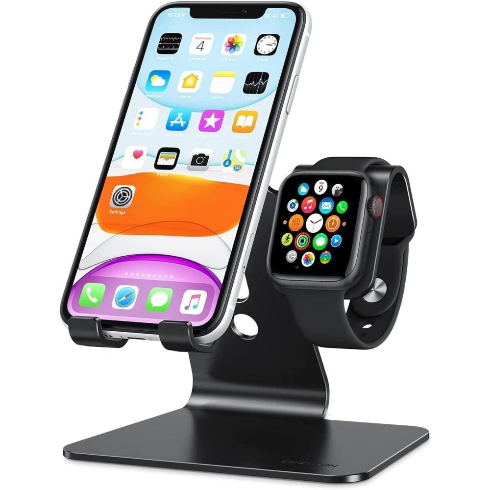 imageOMOTON Stand for Apple Watch  2 in 1 Universal Desktop Stand Holder Not Include Charger for All iPhone 15 14 13 12 and Apple Watch Series 98SE276SE5432 Both 384041424445mmBlackBlack
