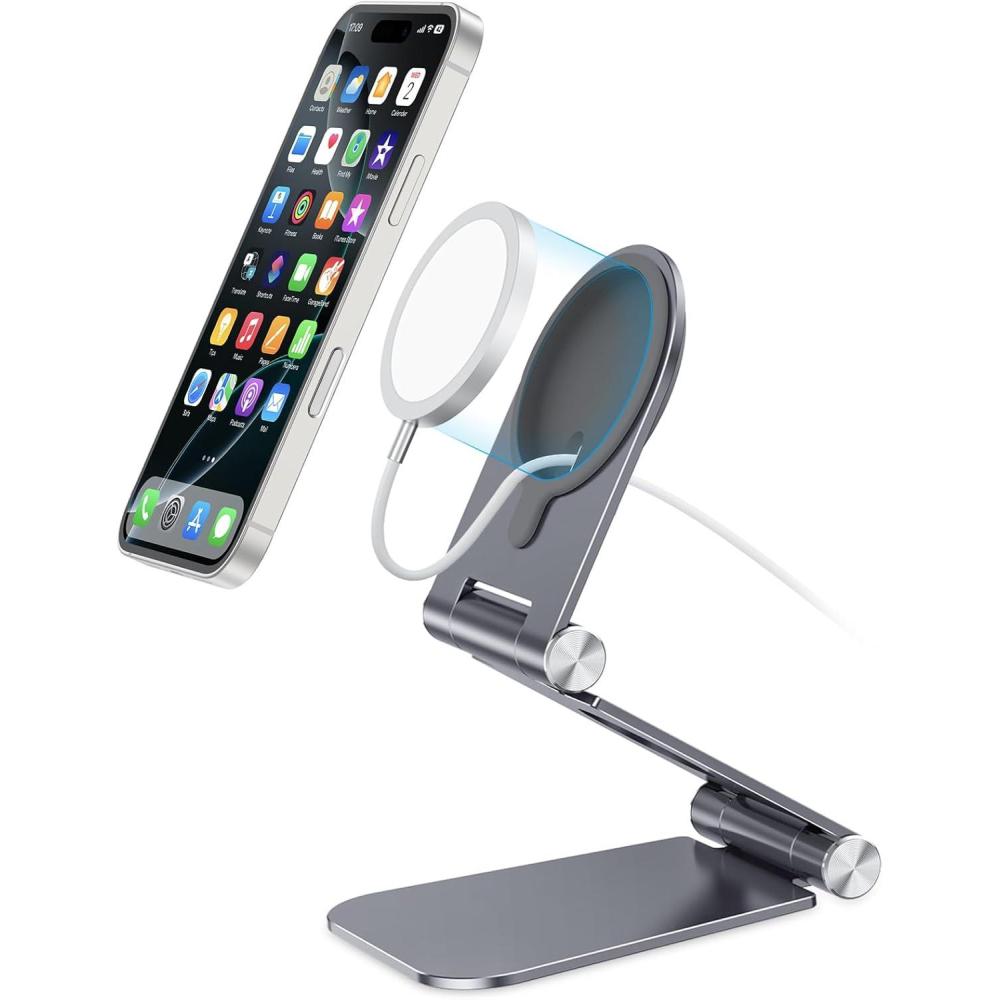 imageOMOTON Stand for MagSafe Charger Foldable Phone Stand Holder for MagSafe Accessories Compatible with iPhone 1615141312 Pro MaxPro Charger for MagSafe Not Included SilverGray