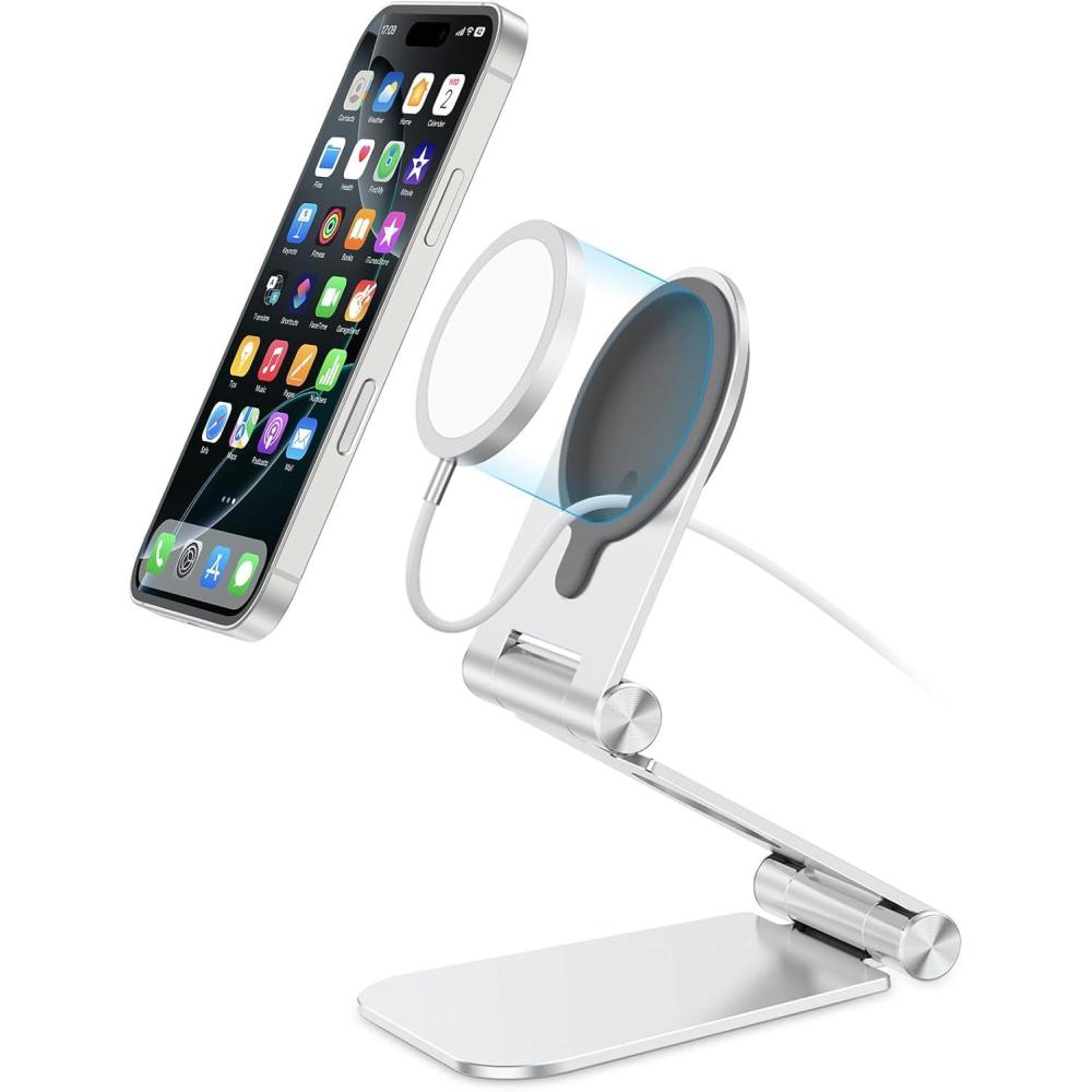 imageOMOTON Stand for MagSafe Charger Foldable Phone Stand Holder for MagSafe Accessories Compatible with iPhone 1615141312 Pro MaxPro Charger for MagSafe Not Included SilverSilver