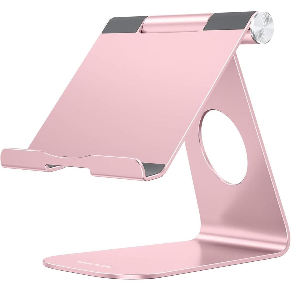 imageOMOTON Tablet Stand Holder Adjustable T1 Desktop Aluminum Tablet Dock Cradle Compatible with iPad AirMini iPad 10297 iPad Pro 1112913 Samsung Tab and More Up to 13 inch SilverRose Gold